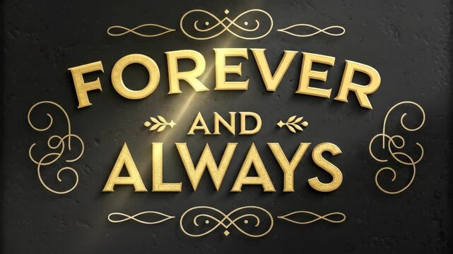 Forever and Always - Gold Lettering on Dark Background - A close-up shot reveals elegant gold lettering spelling "Forever and Always" on a dark textured background.