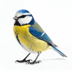 Fototapeta premium Vibrant eurasian blue tit portrait showcasing its beautiful plumage on white background