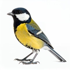 Obraz premium Vibrant great tit bird showcasing detailed plumage, a naturalistic composition on white background