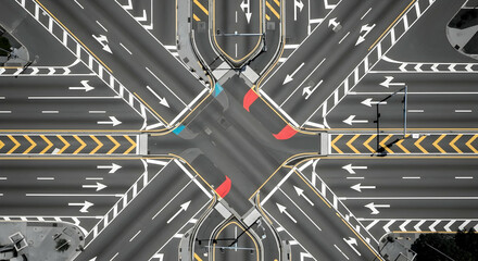 Aerial view of a complex road junction showcasing traffic flow and urban planning elegance