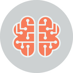 Stylized illustration of a brain with electronic circuit patterns inside a circular frame
