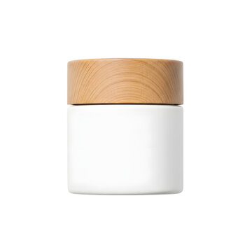 Elegant White Cream Jar with Wooden Lid Minimalist Cosmetic Packaging for Skincare, Eco-Friendly Container Mockup