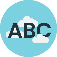 Fototapeta premium ABC letters nestled among fluffy white clouds, set against a light blue circular background.