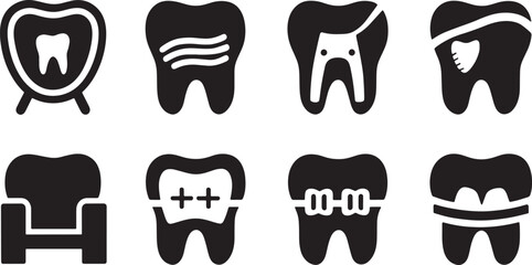 Dental Health Icons A Comprehensive Set of Tooth Care Symbols for Oral Hygiene and Dental Treatment in Modern Design