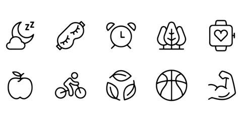 Healthy Lifestyle Icons Sleep, Fitness, Nutrition & Wellness