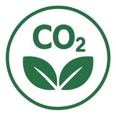 CO2 Reduction Eco Icon with Green Leaves — Carbon Neutral Symbol