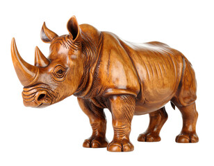 Obraz premium wooden rhinoceros statue on isolated white background.