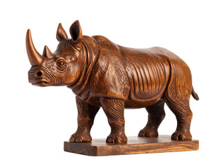 Obraz premium wooden rhinoceros statue on isolated white background.