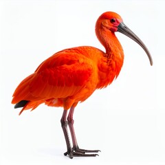 Fototapeta premium Striking scarlet ibis portrait, showcasing vibrant plumage and sleek silhouette on white background