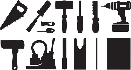 Crafting Excellence A Silhouette Collection of Carpentry and Construction Tools for DIY Projects and Professional Tradesmen