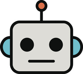 Cartoon Robot Head: A simple illustration showcases a friendly robot head with a minimalistic design, embodying the essence of technology, artificial intelligence, and future.