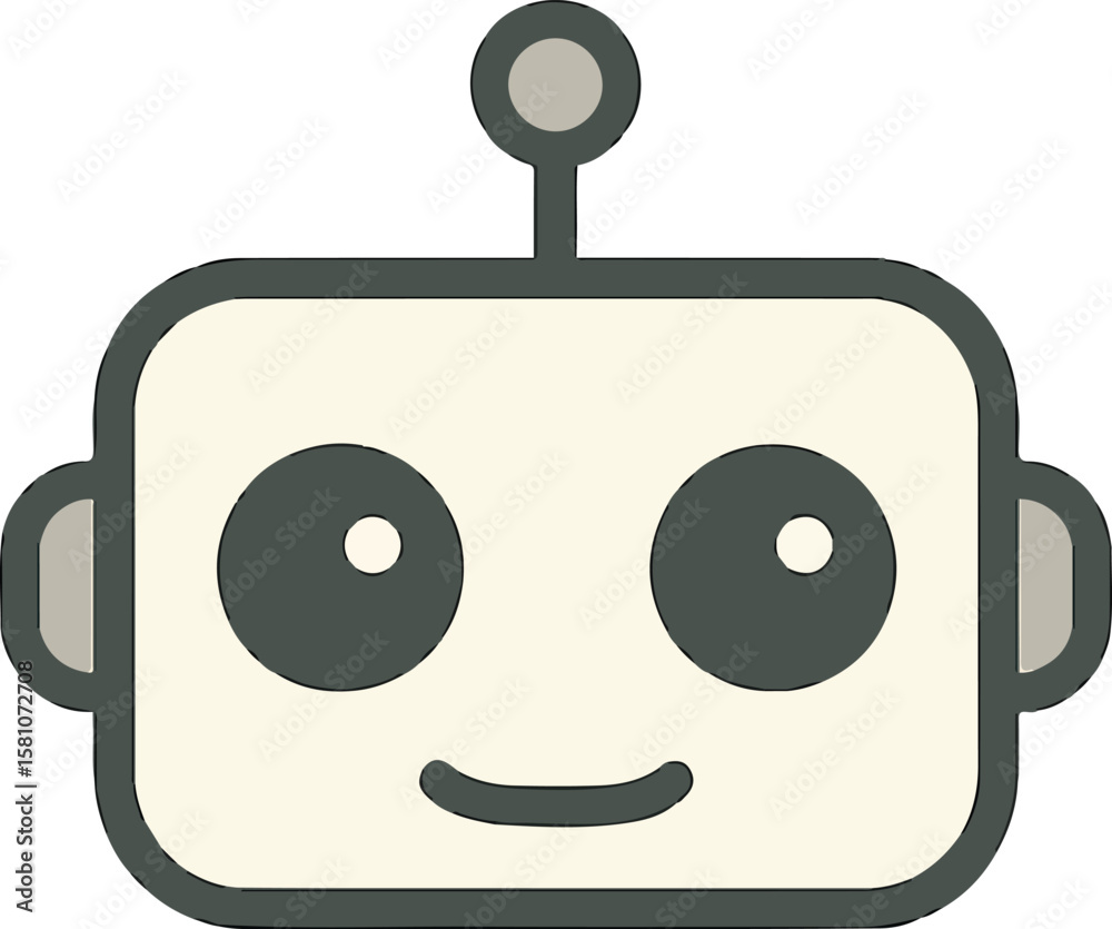 Fototapete friendly robot face: a charming robot face with big, inviting eyes and a gentle smile, rendered in a