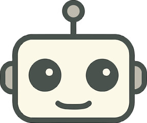 Friendly Robot Face: A charming robot face with big, inviting eyes and a gentle smile, rendered in a vector illustration, perfect for technology and innovation concepts.