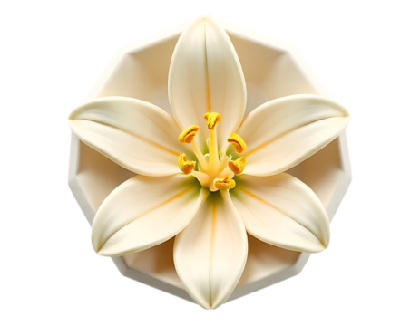 Elegant White Lily Flower with Detailed Petals on Octagonal Base - Powered by Adobe
