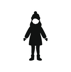 Child wearing winter clothing and face mask silhouette