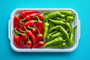 White Tray with Red Bell and Green Chili Peppers