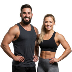 Fit couple smiling isolated on transparent background