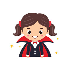 Cute cartoon vampire girl with pigtails and cape halloween