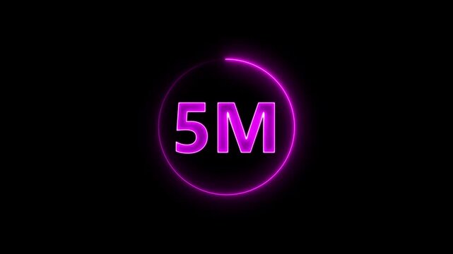 Glowing neon sign with 5m number and circle on a dark black background