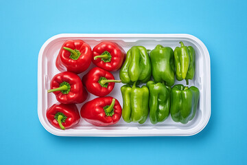 White Tray with Red Bell and Green Chili Peppers