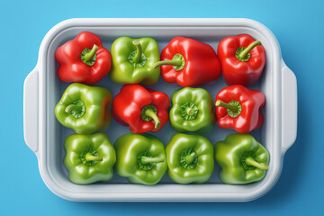 White Tray with Red Bell and Green Chili Peppers