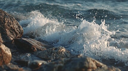 Waves Crashing on Rocks at the Beach