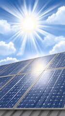 Modern house roof with solar panels under bright sunlight on a clear spring day, offering ample space for promotional text and design elements