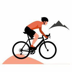 Fototapeta premium Cyclist racing on mountain trail with abstract landscape background 