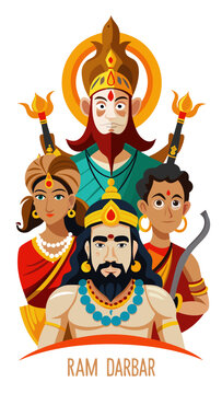 Ram darbar depicted with lord rama sita lakshman and hanuman in colorful illustration
