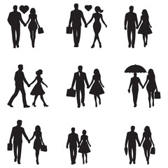 Couples holding hands walking woman