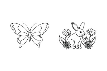 Butterfly and rabbit with flowers bunny tulips