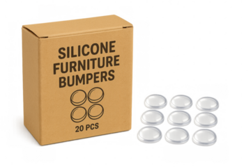 Silicone furniture bumpers with cardboard box on transparent background