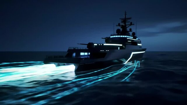Stealth Warship at Night Cutting-Edge Naval Technology