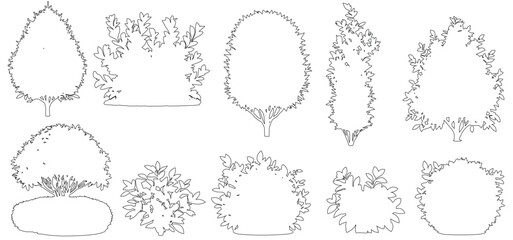 trees for architecture and landscape design, line drawing garden tree Vector illustration