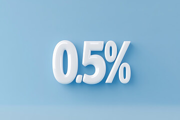 White three-dimensional 0.5% percentage symbol on a simple blue background representing interest rates, financial data, or statistical analysis.