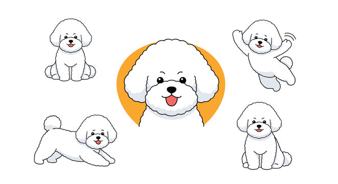 Charming Bichon Frise Dog Illustrations Set Showing Various Playful Poses and Expressions