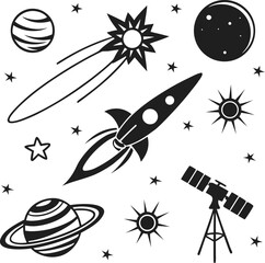 Collection of eight realistic black filled vector graphics for diverse design applications