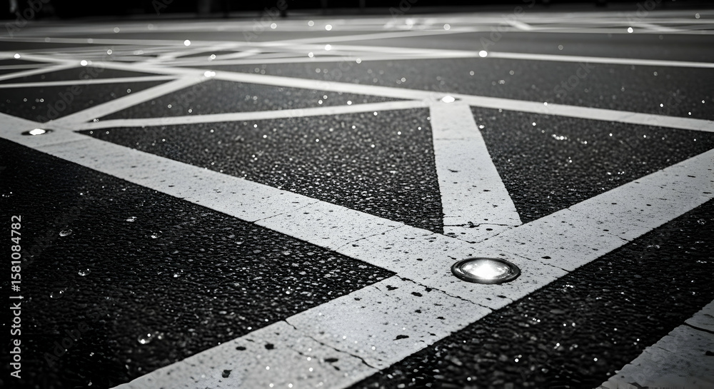 Poster abstract pavement with white lines and embedded lights creates a modern pattern