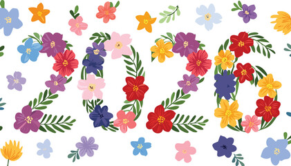 number 2026 made of beautiful colorful flowers, new year creative decoration design. cutout.horizontal, illustration, design, multi colored, anniversary, backgrounds, concepts, creativity, event,