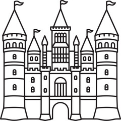 Obraz premium Majestic medieval fortress with multiple towers and flags castle architecture