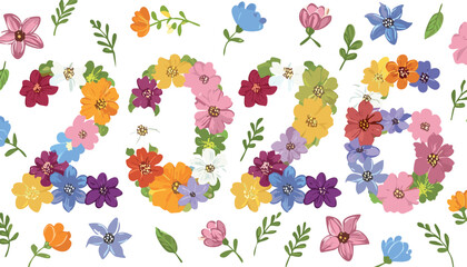 number 2026 made of beautiful colorful flowers, new year creative decoration design. cutout.horizontal, illustration, design, multi colored, anniversary, backgrounds, concepts, creativity, event,