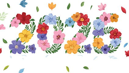 number 2026 made of beautiful colorful flowers, new year creative decoration design. cutout.horizontal, illustration, design, multi colored, anniversary, backgrounds, concepts, creativity, event,