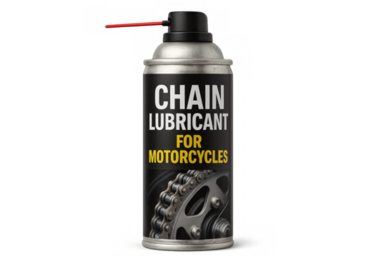 Motorcycle chain lubricant spray can on transparent background