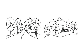Trees mountains and house landscape nature