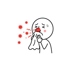 Fototapeta premium Sick Stick Figure Blowing Nose - Viral Infection Illustration