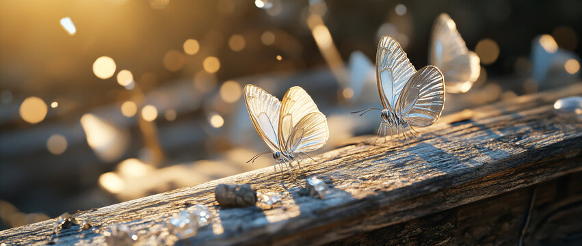 Macro photo of a beautiful brown butterfly with wings and antenna on a flower in the sun with a close-up of its wing - Powered by Adobe