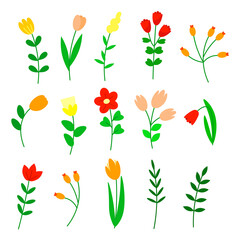 Vintage Simple Flowers and Leaves Set