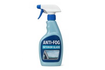 Anti-fog spray bottle for interior glass cleaning on transparent background