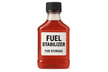Red fuel stabilizer bottle isolated on transparent background