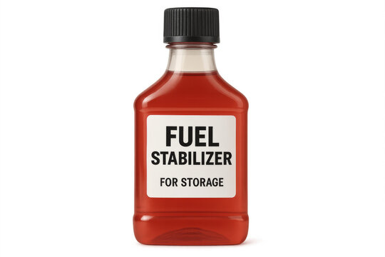 Red fuel stabilizer bottle isolated on transparent background